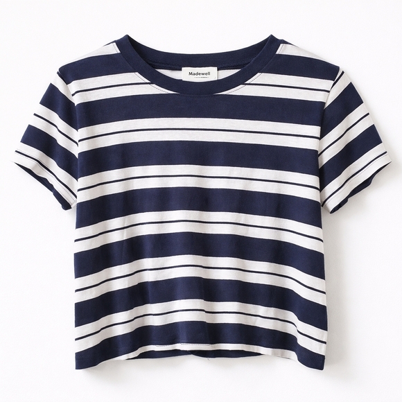 Madewell Navy & White Striped Boxy Tee Size M EUC - Picture 2 of 3